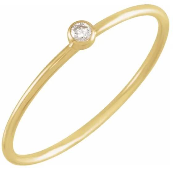 14K Solid Gold Stackable Single Diamond Ring - Picture 1 of 4